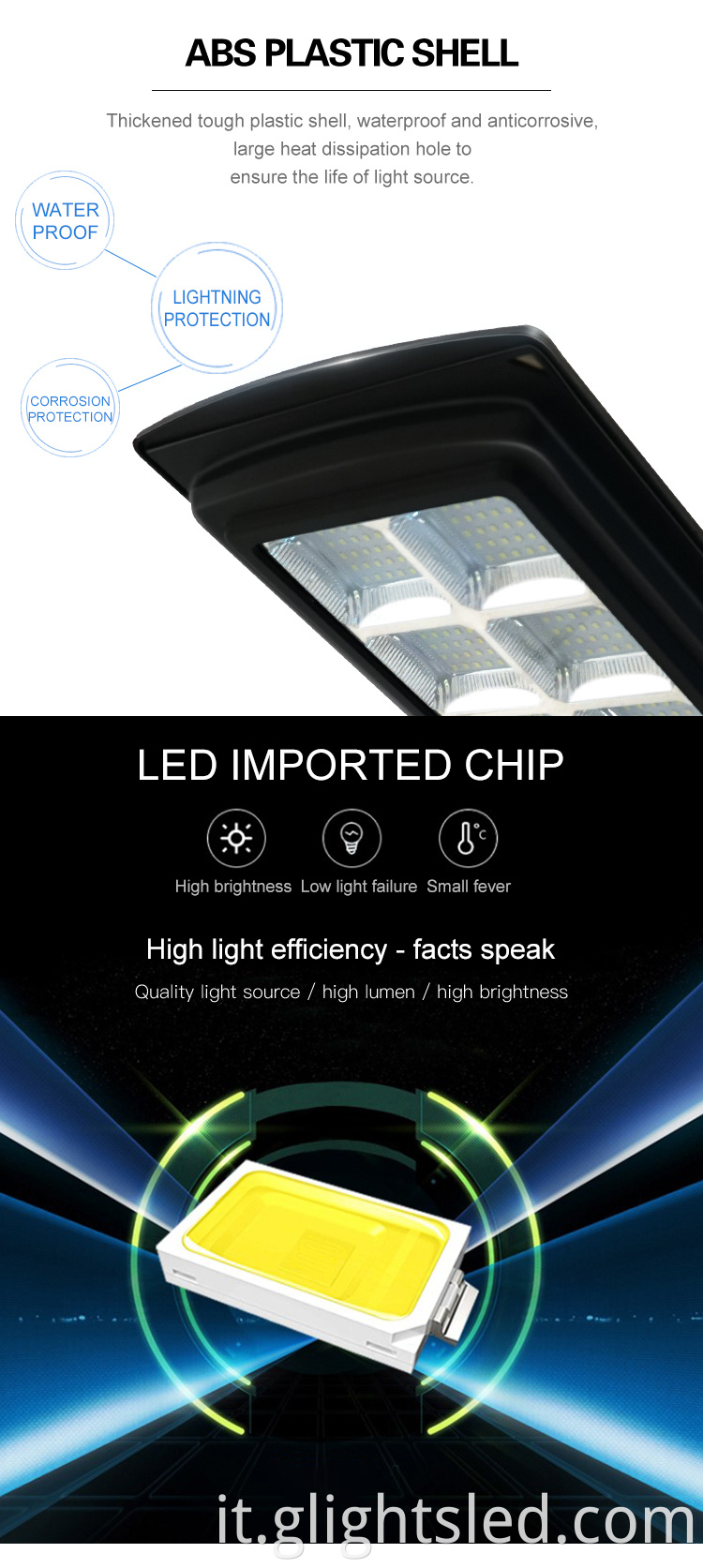 G-Lights impermeabile all'aperto IP65 90w 120w tutto in un lampione principale solare integrato